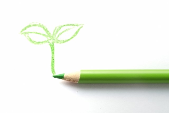 緑の鉛筆と若葉